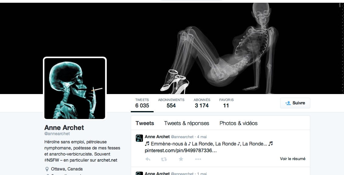 Profil Twitter d’Anne Archet