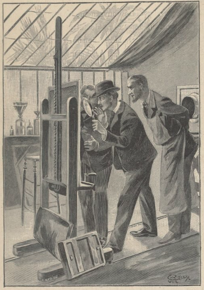 «&nbsp;Eux&nbsp;!… eux&nbsp;!… les assassins de mon père&nbsp;!&nbsp;» (Page 451)&nbsp;: Illustration par Georges Roux des Frères Kip de Jules Verne